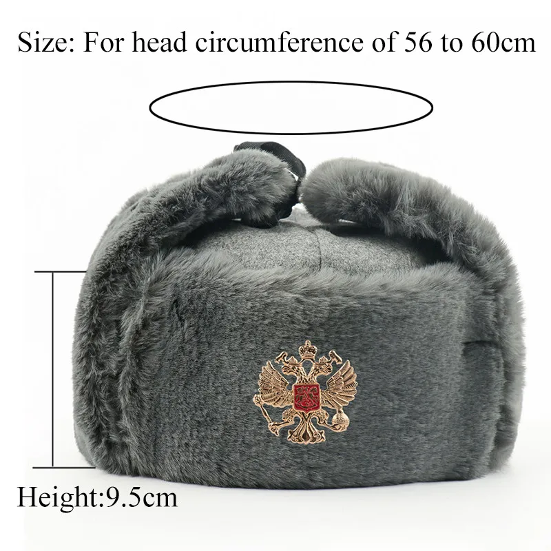 Soviet Army Military Badge Russia Ushanka Bomber Hats Pilot Trapper trooper Hat Winter Faux Rabbit Fur Earflap Men Snow Caps