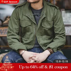 Maden Military M65 Jackets For Men Green Oversize Vintage Jacket Casual Windbreaker Solid Lapel Collar with Pockets Overcoat