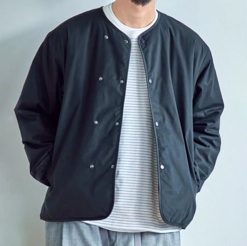 New Autumn Winter Cotton Quilted Jacket Lightweight Insulated Cotton Liner Padded Coats Japanese Style Simple Loose Men's Parkas