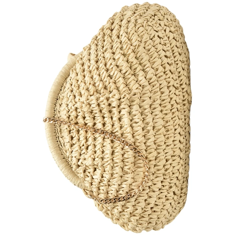 Trendy Straw Dumpling Clutch Beach Woven Handbag Casual Evening Purse Women's Crossbody Shoulder Bag With Ample Space