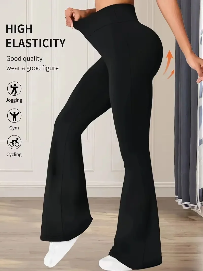 Women's Spring and Autumn High-Waisted Tight-Fitting Flared Pants, Slim Leg Long Black Pants, Thin Wide Leg Pants for Slim Women