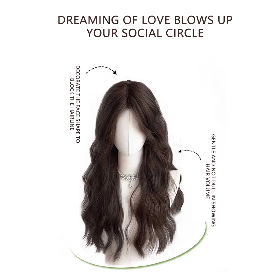 JINKAILI Synthetic Wig For Women Wth Long Hair Natural Full Top Wavy Curly Hair Wool Curls Mid Split Full Head Wig Set
