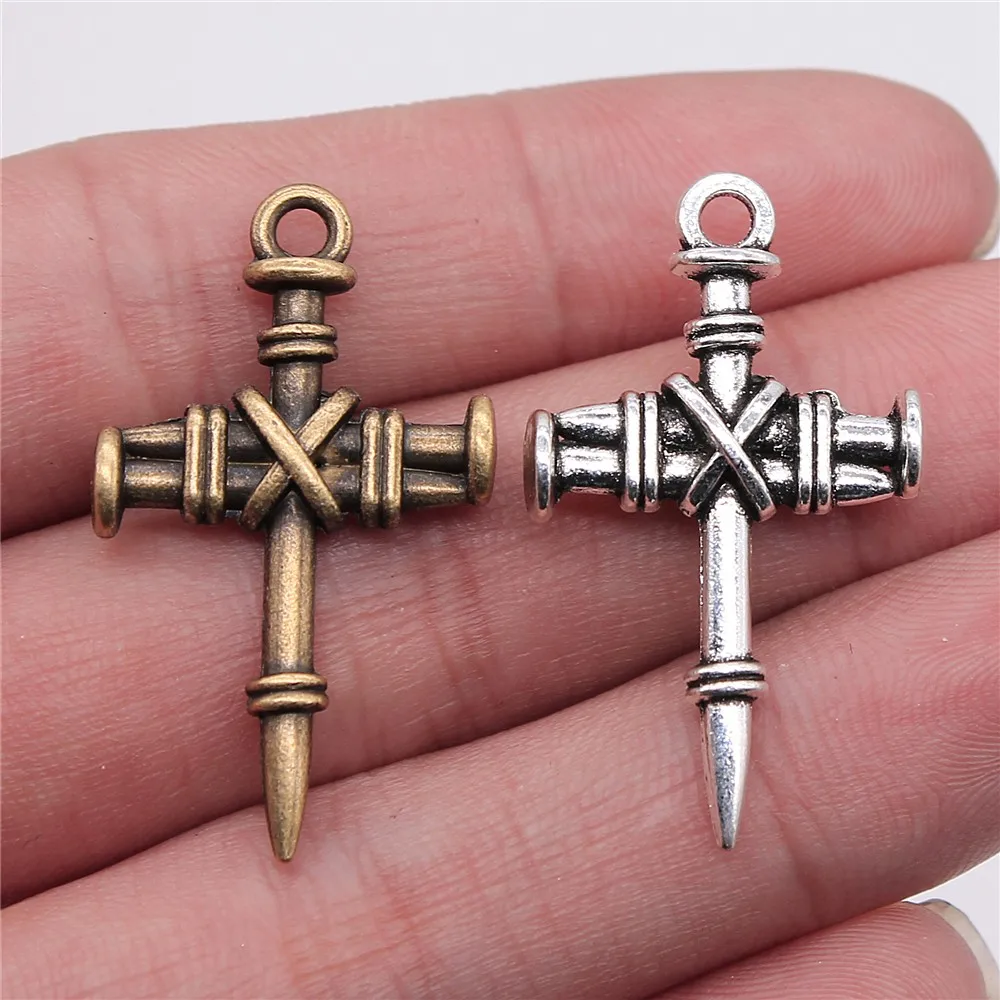 80pcs 34x20mm Antique Silver Color Antique Bronze Nail Cross Pendant Cross Pendants Charm Nail Cross Charm