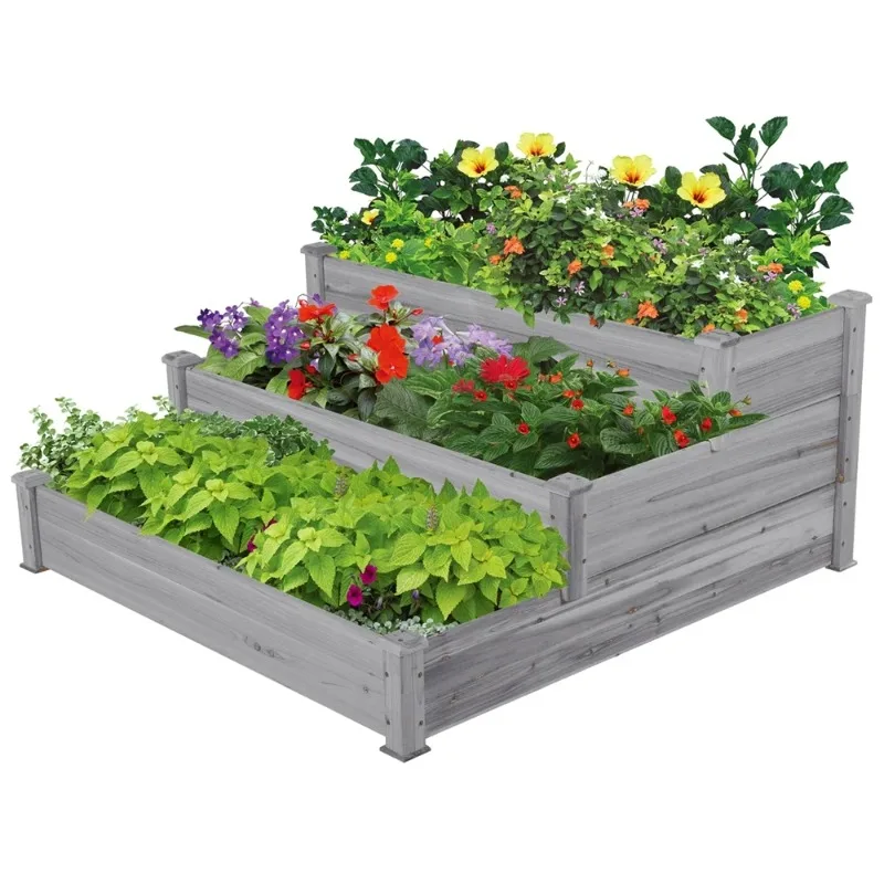 Renwick 3 Tier Raised Garden Bed Elevated Planter, Graypatio, yard, garden, and greenhouse