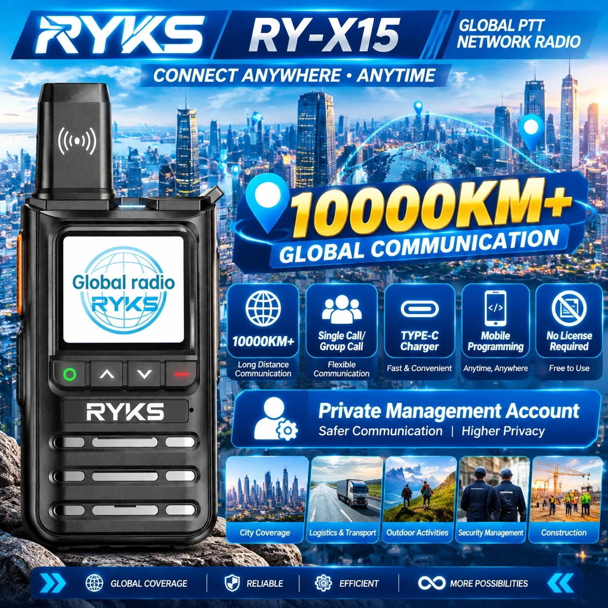 US EU Gxin-Poc 4G Walkie Talkie Lte Network 10000Km Unlimited Distance Walkie Talkie Single Call Group Call App Management Team