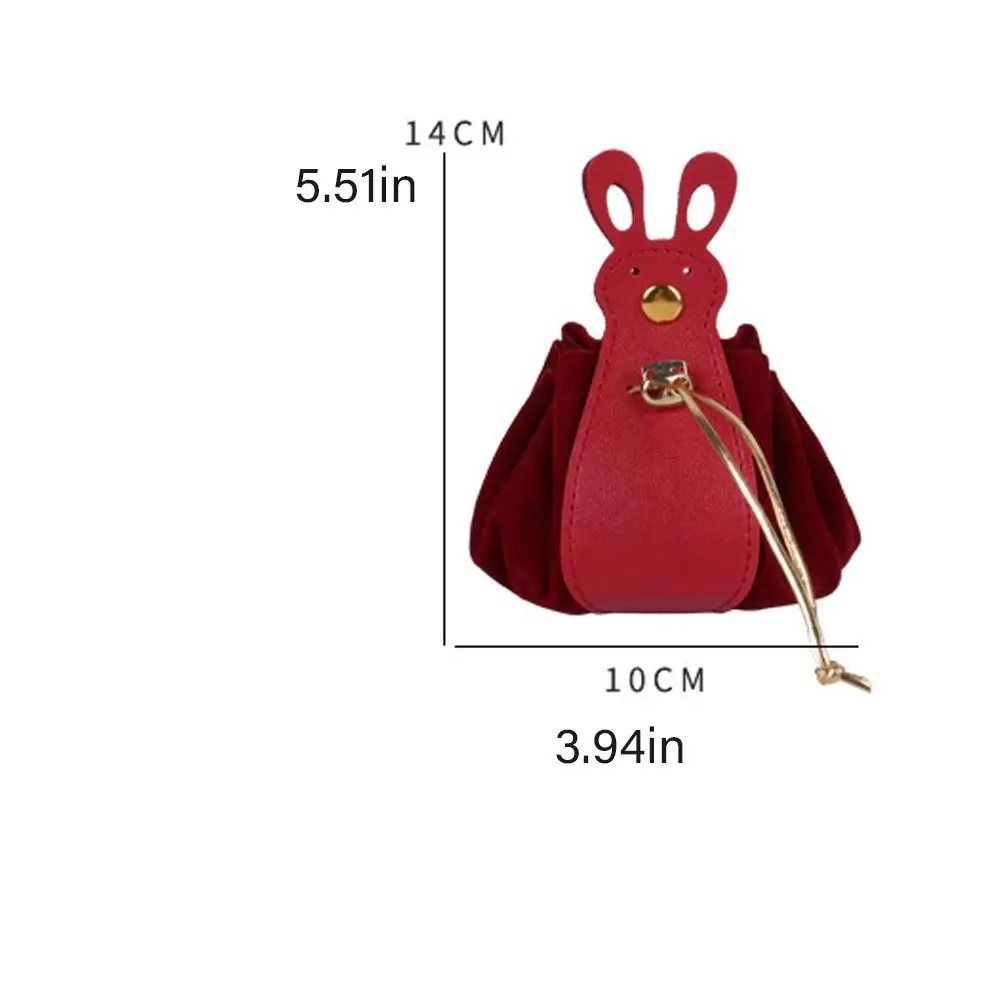 PU Leather Velvet Drawstring Bag Korean Style Storage Bag Cartoon Rabbit Ear Handbag Large Capacity New Year Festive Sugar Bag