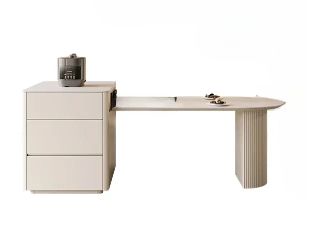 

Cream Style Kitchen Island Dining Table Integrated Household Retractable Stone Plate Small Apartment French Entry Lux furniture