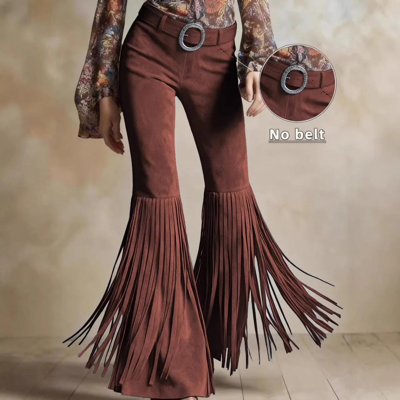 Retro Tassel Flared Pants High Waist Slimming Sexy Long Wide Leg Casual Trousers for All Seasons Denim Style Floor Length