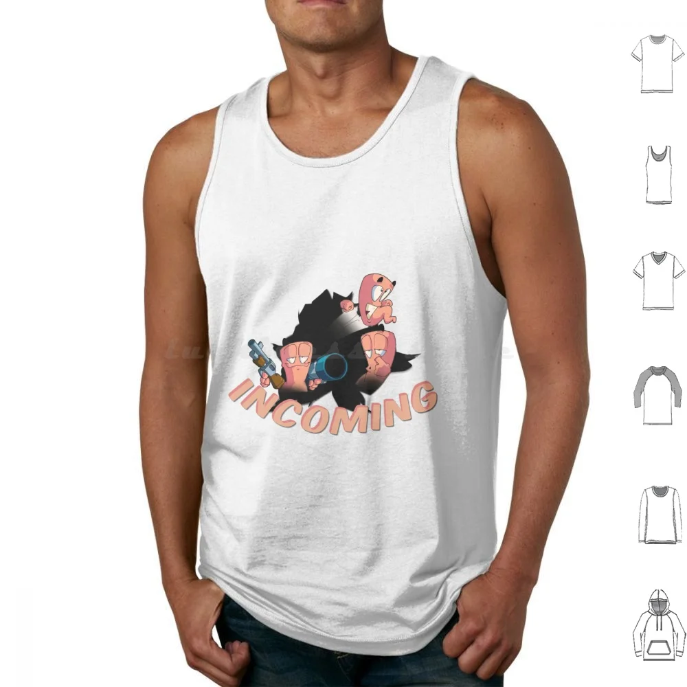 Incoming Worms Tank Tops Vest Sleeveless Game Worms Incoming Worm Funny Gamer Gaming Cool Retro Fun Video Game Geek