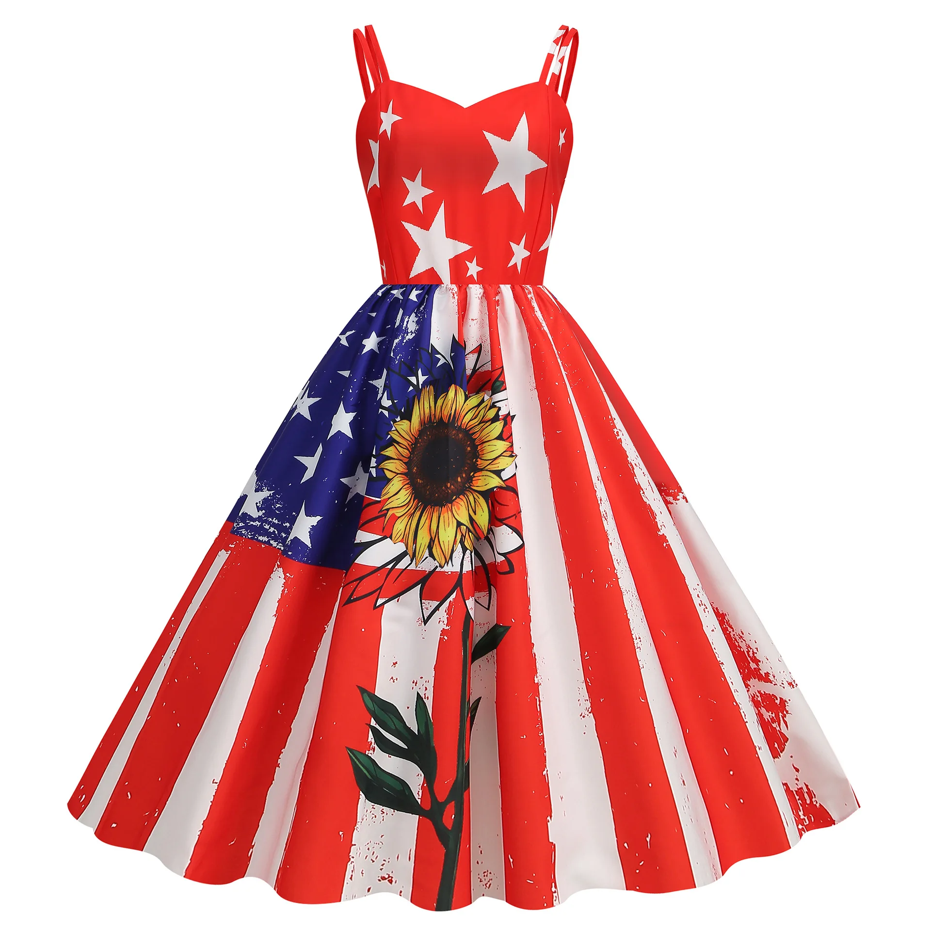 Independence Day Vintage Dresses Sleeveless Women American Flag Printed Slip Dress Casual Spring Summer Streetwear