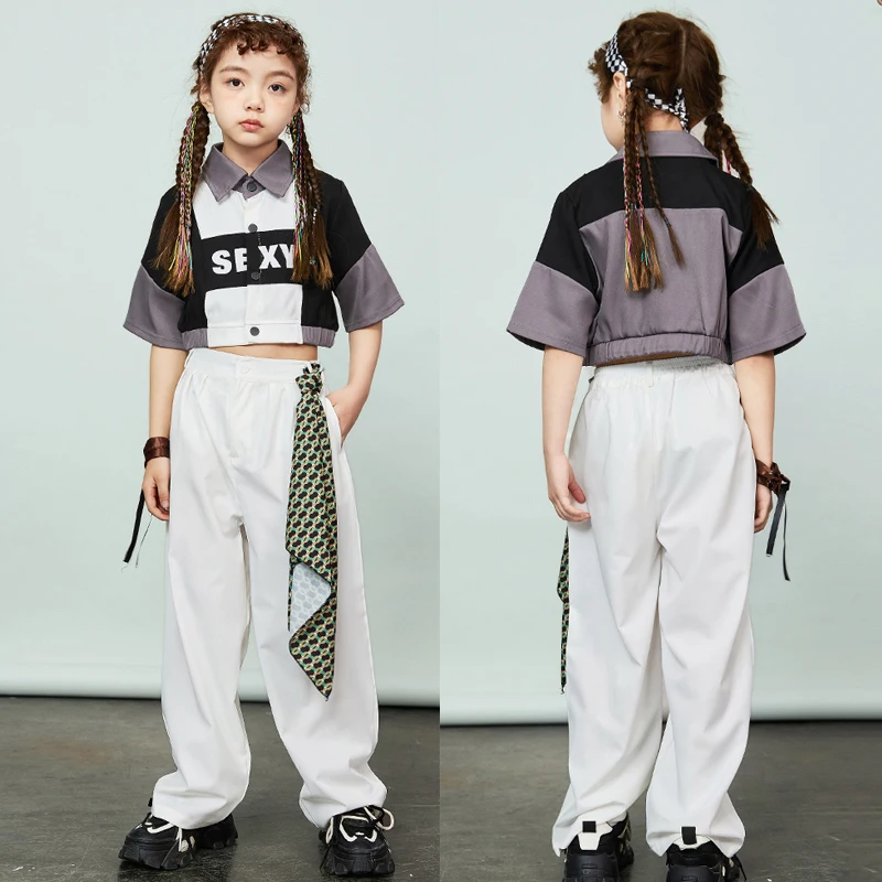 2024 Hip Hop Dance Costumes For Kids Crop Tops Loose Pants Street Dance Wear Girls Jazz Dance Performance Satge Wear DQS12756