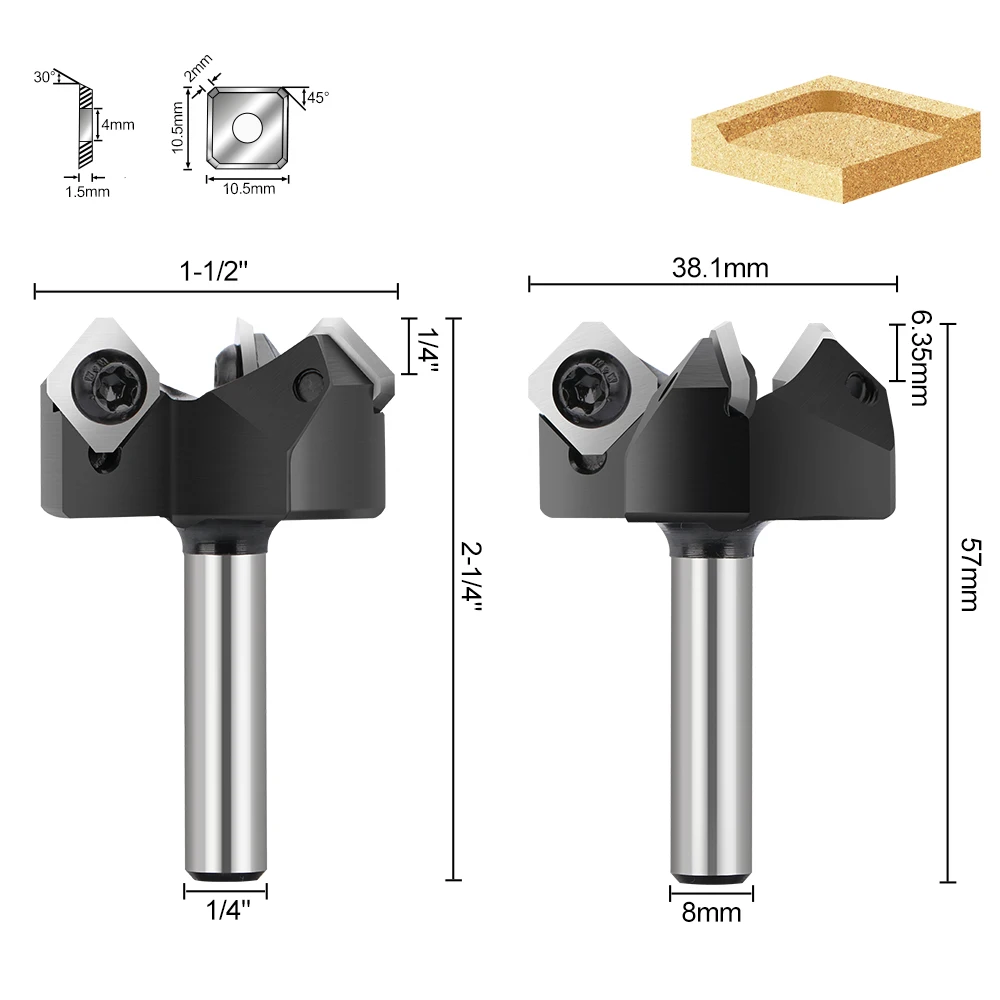 XCAN 1pc 6.35 8mm Shank CNC Surfacing Router Bit Insert-Style Spoilboard Face End Milling Cutter Carbide Planer Bit For Wood