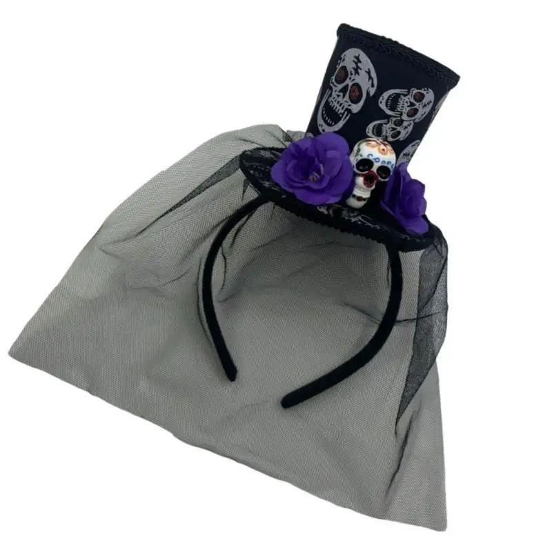 

R1WE Halloween Party Essential Skull Headband with Attached Veil Soft and Fashion Headband for Extended Wear