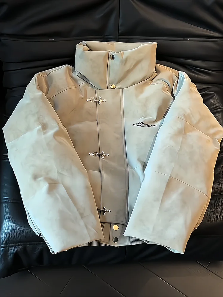 

American Dyed PU Leather Jaet Cotton Jaet Men's Thiened Cotton Coat Aircrt Bule Design Motorcycle Clothes Cotton Quilt