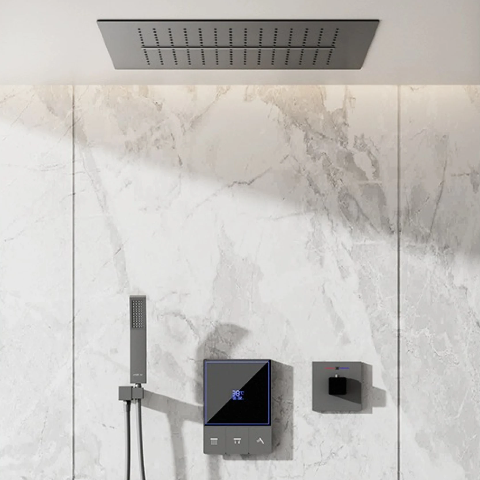 Luxury black brass shower system with digital display screen design Wall mounted dual control cold and hot 3 function shower Tap