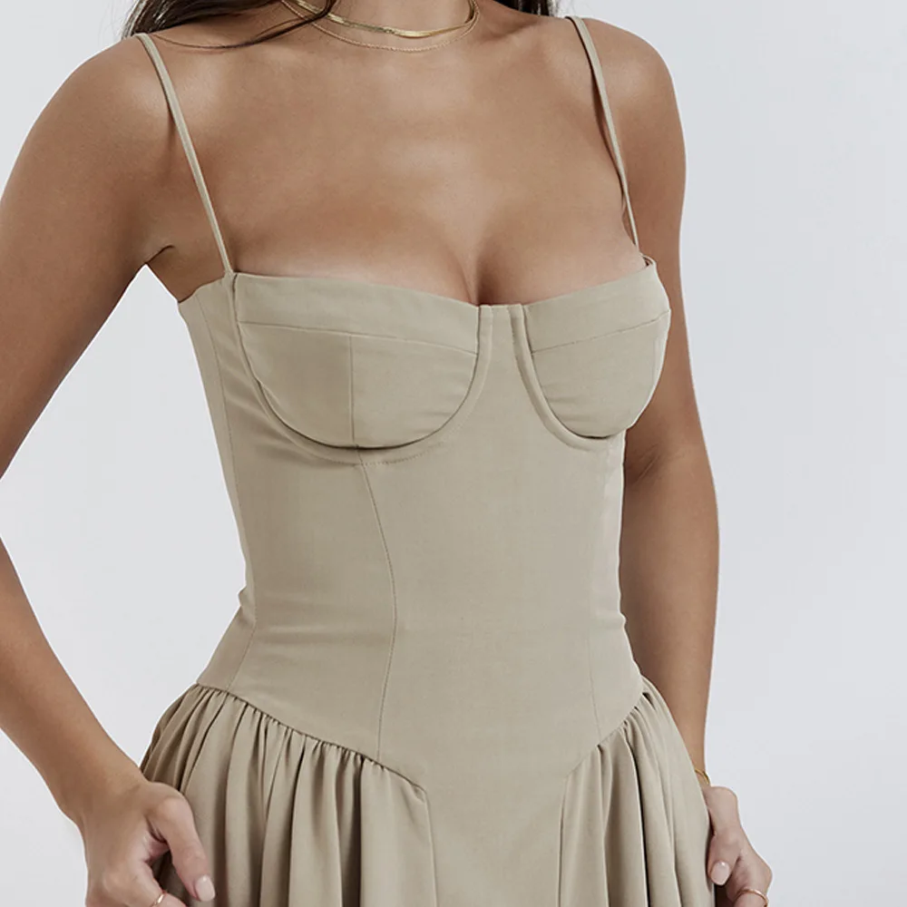 Sommer Frauen elegante ärmellose rücken freie Falten kleider Dame sexy feste Schlinge Midi-Kleid 2024 weibliche Party Abend A-Linie Roben – Detail 16