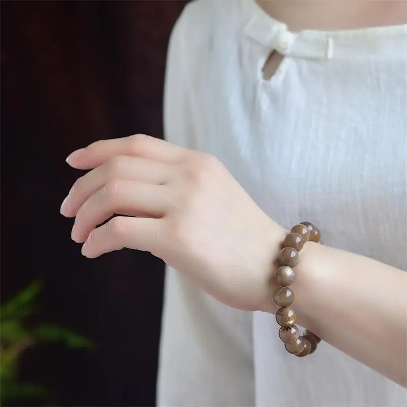 

11MM Natural Black Gold Skeletal Quartz Bracelet Crystal Reiki Healing Stone Fashion Jewelry Gifting Gift For Women=