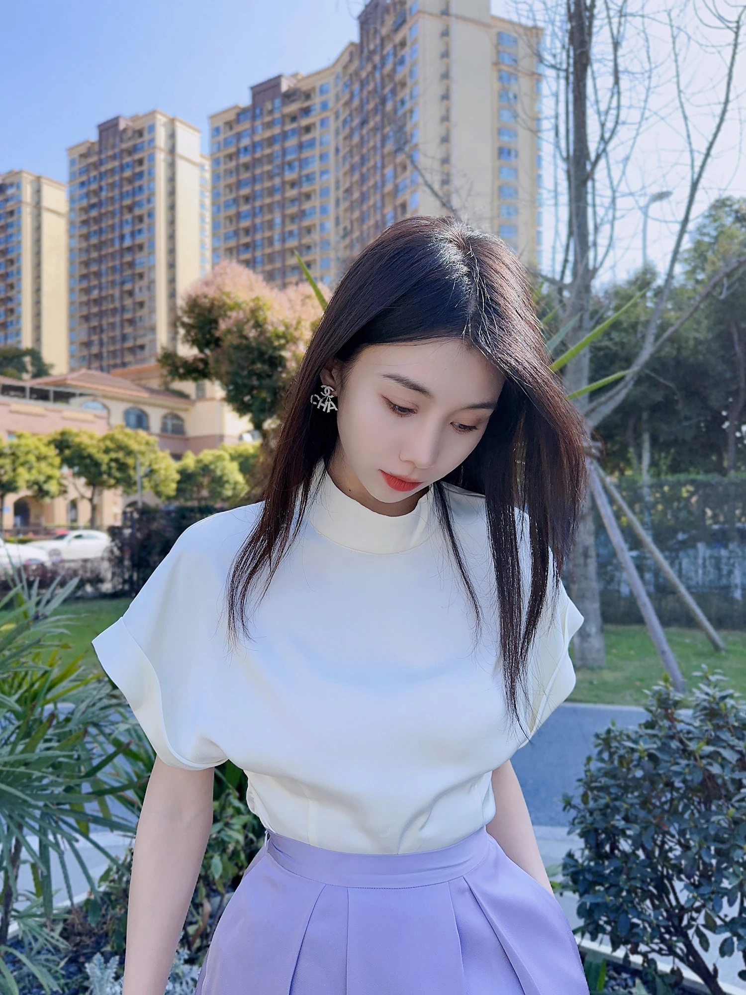 

Женская рубашка Ele Pure Color Loose с коротким рукавом, оригинальный дизайн, летняя мода, уникальный стиль, повседневная офисная одежда