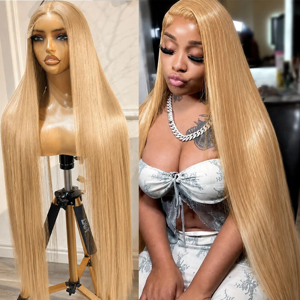 38 40inch 13x6 HD Transparent Lace Front Wigs Human Hair #27 Honey Blonde Colored Bone Straight Lace Frontal Human Hair Wigs