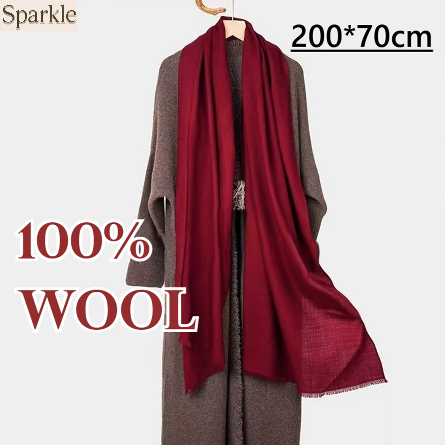 

﻿ Women Luxury 80s 100% Wool Designer Scarf Oversized Large Tassel Shawl Wraps Female Solid Pashmina Outdoor Warm Length Scarve
