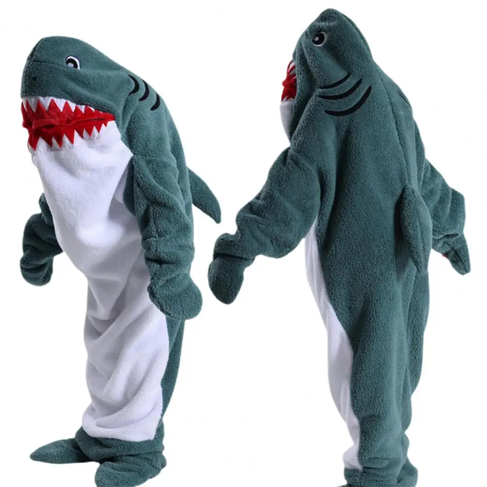 Sleeping Bag Children Cosplay Outfit Shark-shaped Flannel Sleeping Bag for Family Outings Sleepovers Adult Children's Cosplay