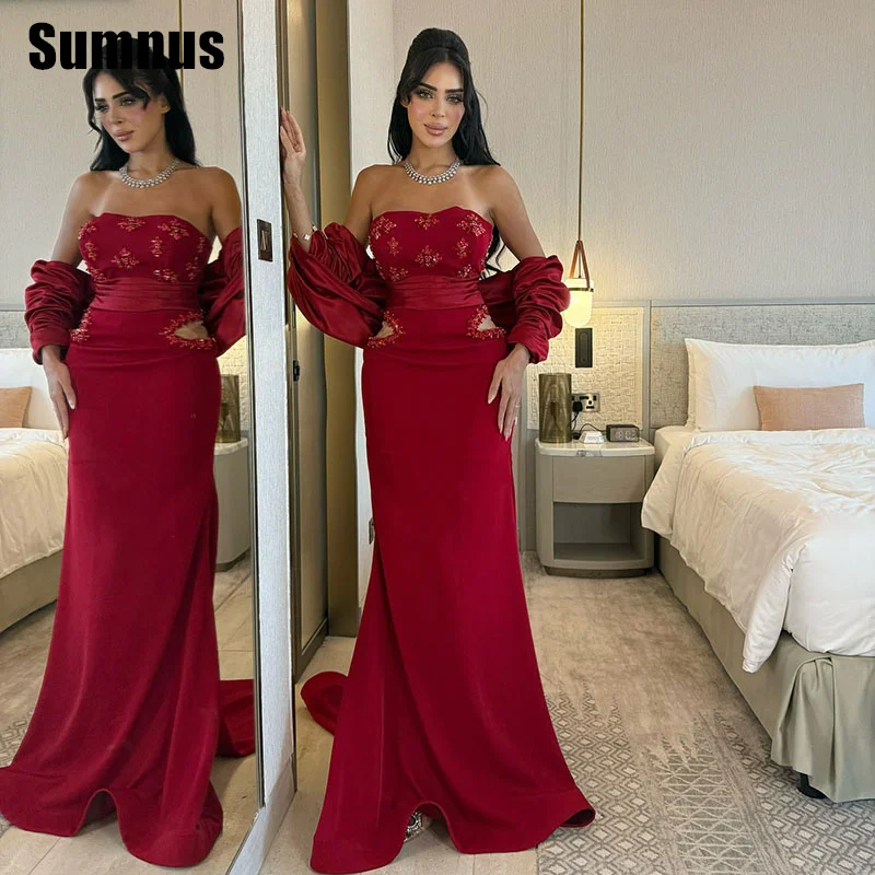 

Sumnus Modern Mermaid Evening Dresses Strapless Beading Floor-Length Formal Occasion Dresses فساتين سهرة Customized