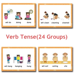 24 Groups/set Verb Tense Flash Card Leaning English Word Picture Cards Educational Toys for Children Games Classroom Montessori