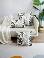1pc, Black Grey Leaf Towel Embroidered Pillow Case, Velvet Cushion Cover Home Decor Art House Office Sofa Chair Decoration