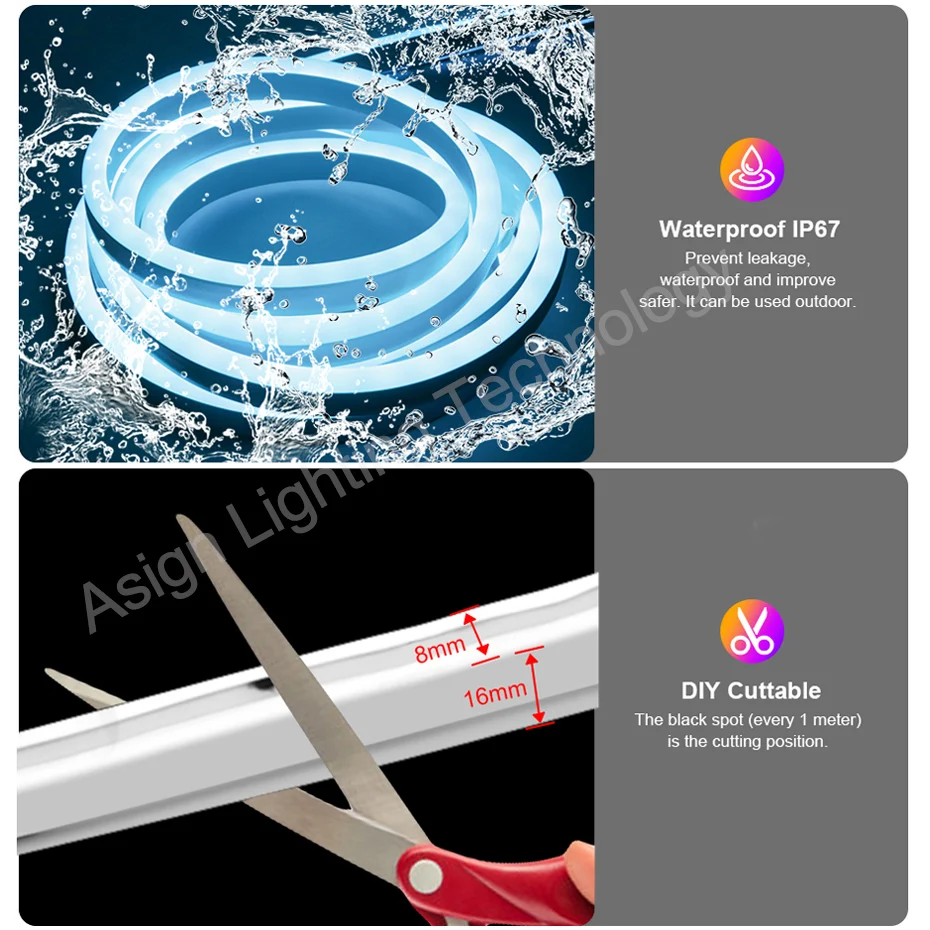 RGB Neon LED Strip Lights 220V Neon Rope EU AU UK plug Wifi/Bluetooth/Remote Control Led Tape for Home Garden Decor Lighting