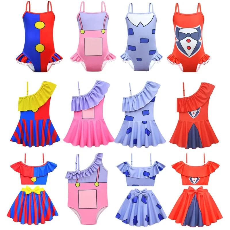 Amazing Digital Circus Girls Swimwear New Baby Swimsuit Girls Pomni Swimming Outfit Children Swimsuit Kid Beachwear Bathing Suit