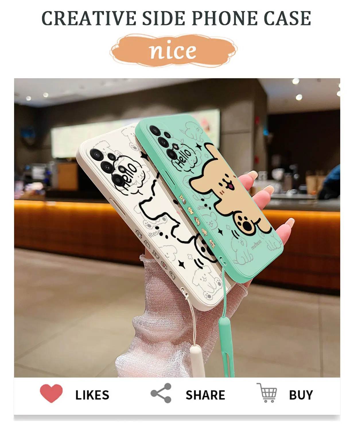 Cute Cartoon Happy Dog Puppy Phone Case For OPPO Reno 3 4 8 8Z 7 6 5 F19 F9 Pro 4G 5G Liquid Soft Silicone Cover With Hand Strap