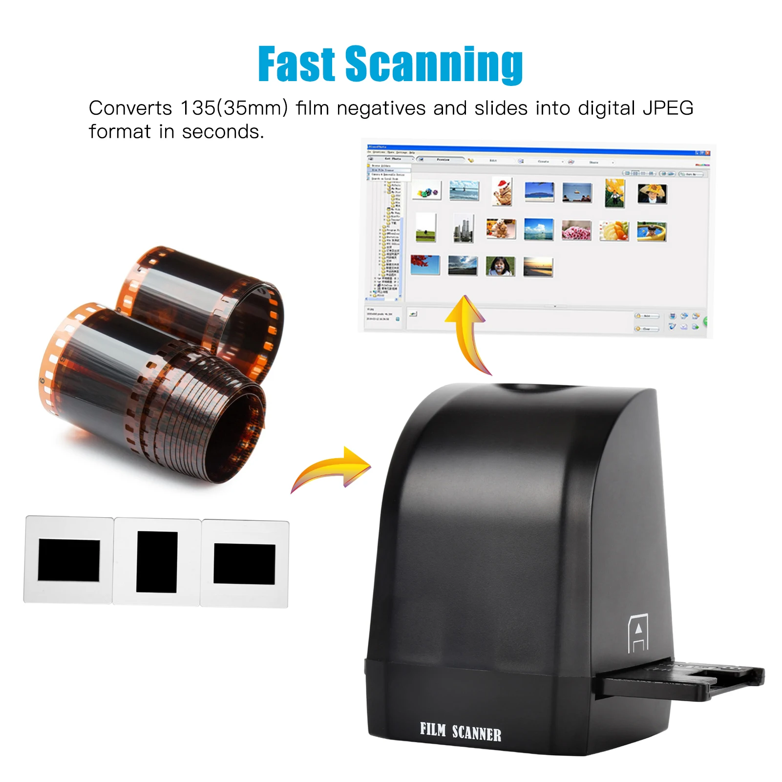 135 Film Slide Scanner Converter Portable Negative Film Scanner 8 Megapixel CMOS Convert 35mm/135mm Slides & Negatives