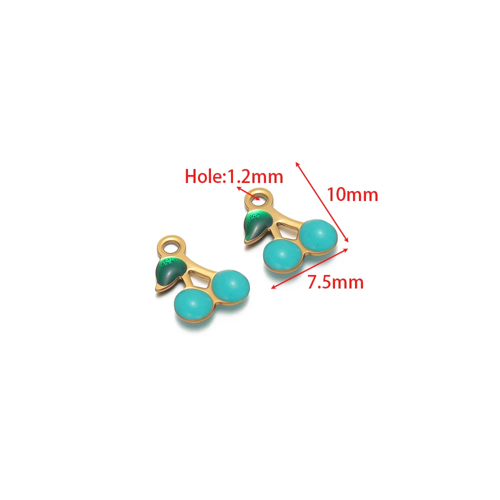20pcs Enamel Cherry Charms Stainless Steel 10x7.5mm Necklace Pendants for DIY Jewelry Making Earrings Bracelets Findings Bulk image 2