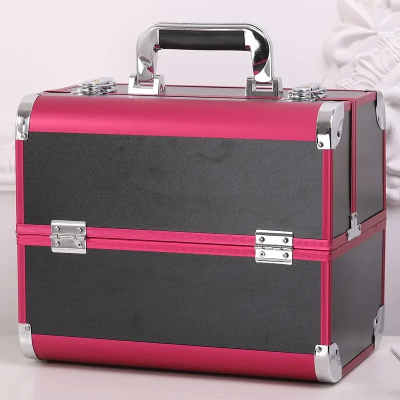 Professional Makeup Artist Cosmetic Bag, Large Capacity Makeup Tool Storage Box, Aluminum Alloy Frame Handbag, Metal Material