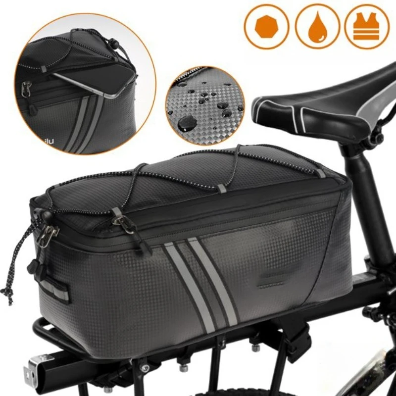 Fahrrad-Gepäckträgertasche, Fahrradtaschen für Gepäckträger, wasserdichte Hecktasche, reflektierende Gepäckträgertasche, Outdoor-Reise-Pendel-Fahrrad-Aufbewahrungsartikel (8L), Schwarz