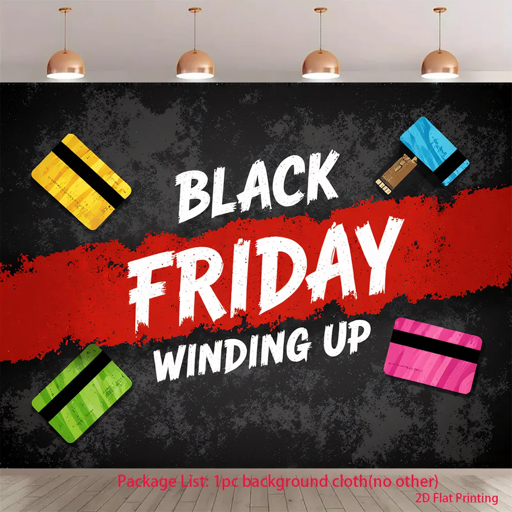 Black Friday Sale Tapestry, Graffiti Style Credit Card Wall Hanging, Shopping Event Banner Decor for Store Party Background