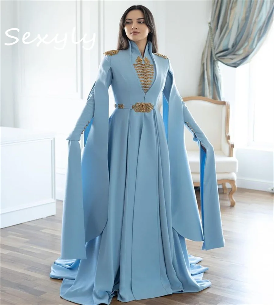 Ramadan Kaftan Moroccan Prom Dresses Circassian Attire Arabian Muslim Evening Dress Long Sleeve Dubai Formal Birthday Customized