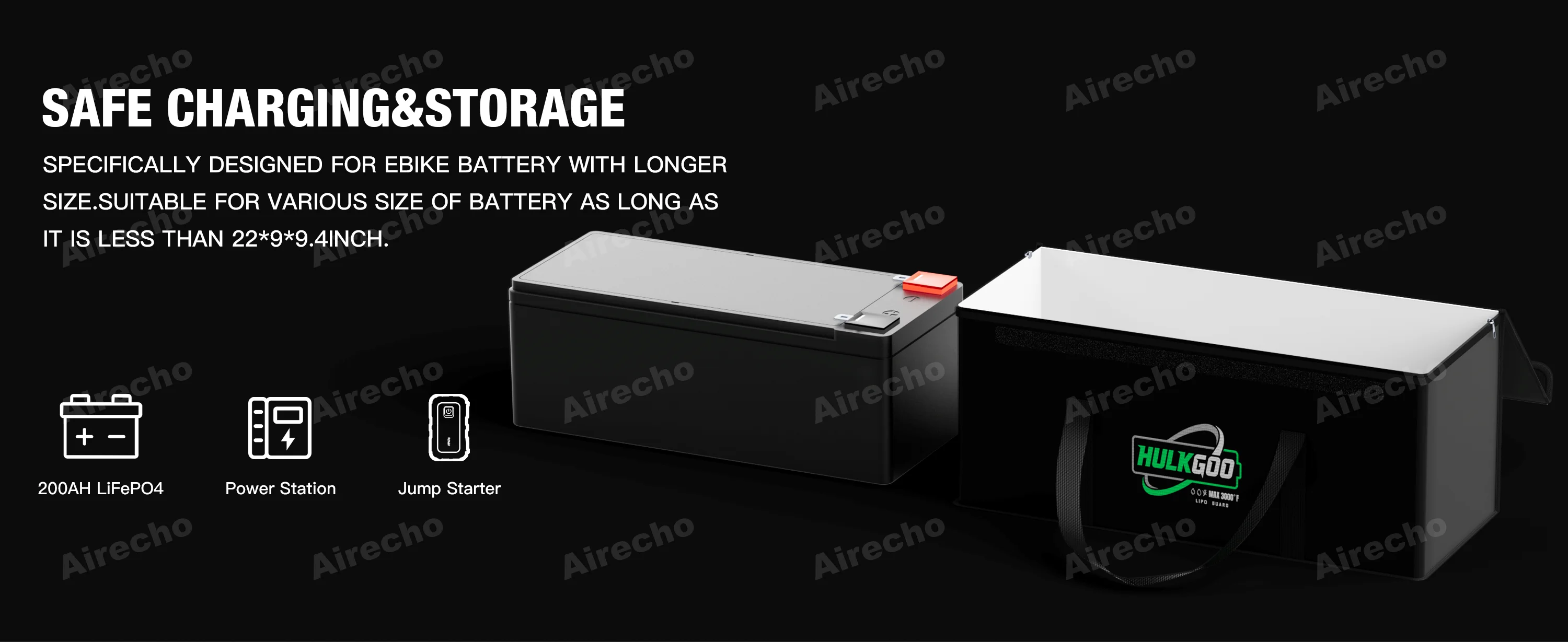 12V 200Ah LiFePO4 Lithium-Batterie Feuerfeste sichere Tasche Große Kapazität Batterie Schutzhülle Wasserdichte Aufbewahrungsbox 22*9*9,4 Zoll – Detail 2