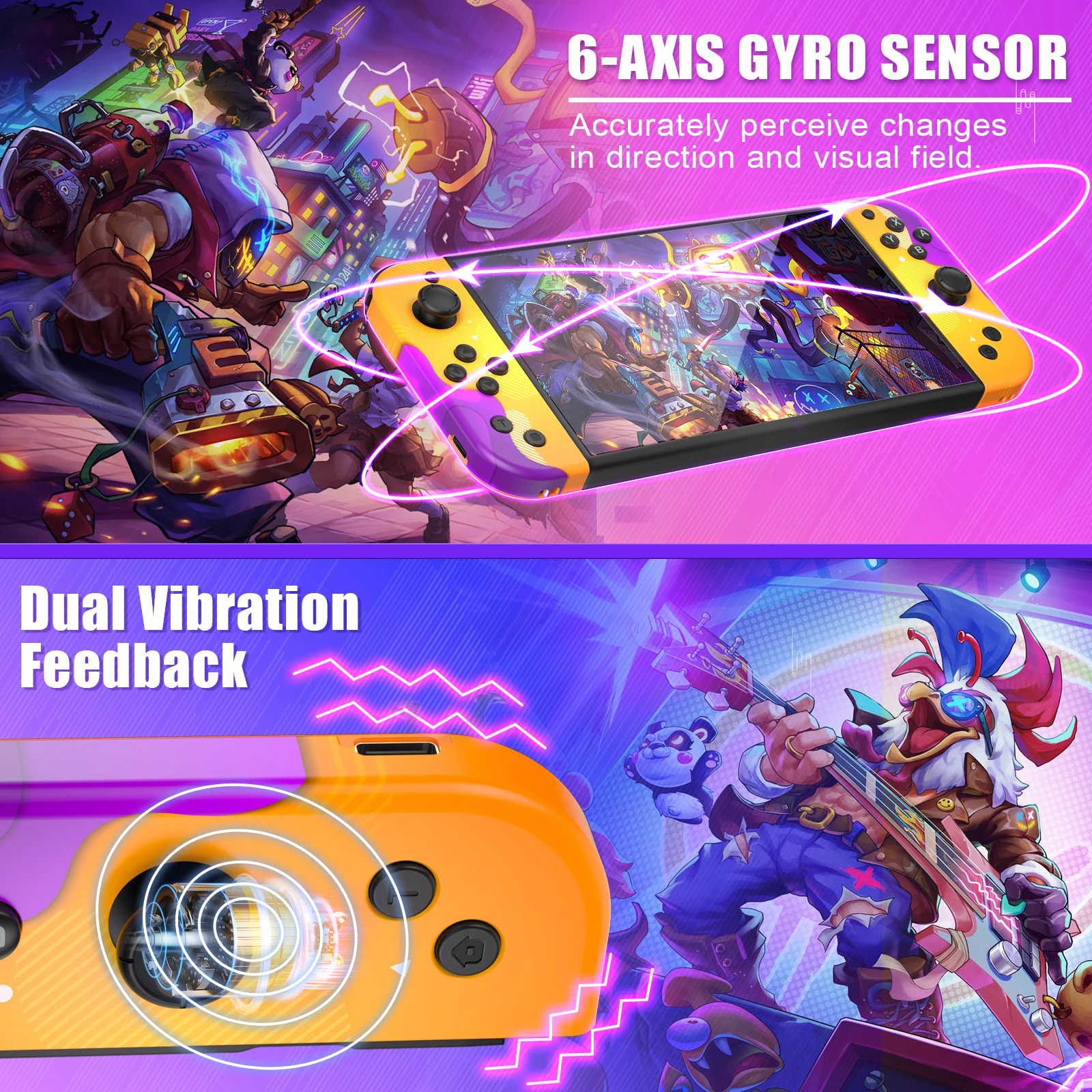 Joypad للتبديل - وحدة تحكم في ألعاب استشعار الحركة الاهتزازية ذات 6 محاور، وظيفة الاستيقاظ، مناسبة للوحة الألعاب اللاسلكية بحلقة اللياقة البدنية