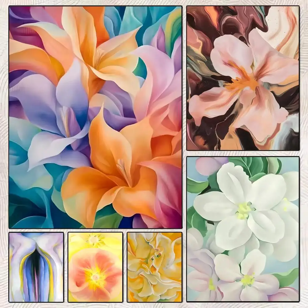 Georgia OKeeffe Abstract Flower Artwork Painting Calligraphy Stylish Wall Art Poster, Bedroom Living Room Home Decor Gift