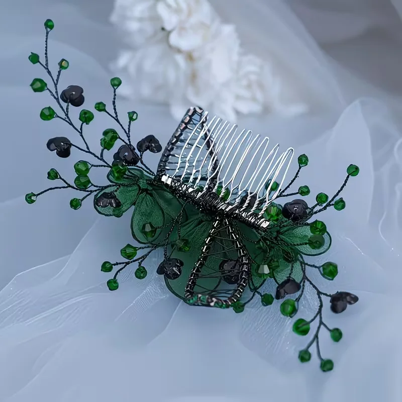 Handcrafted Emerald Organza Flower & Butterfly Hair Clip image 5
