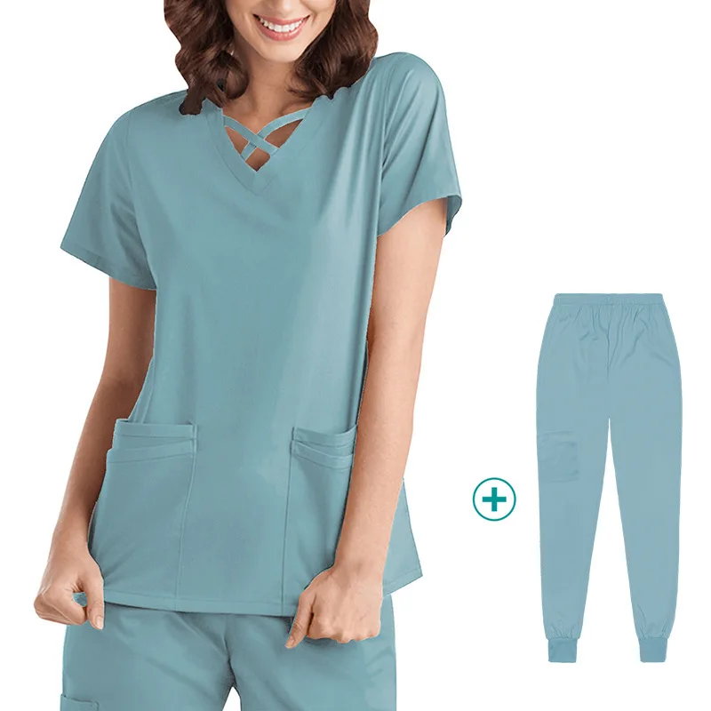 Conjunto de uniforme médico para mujer, Tops y pantalones de enfermería, Color sólido, quirúrgico