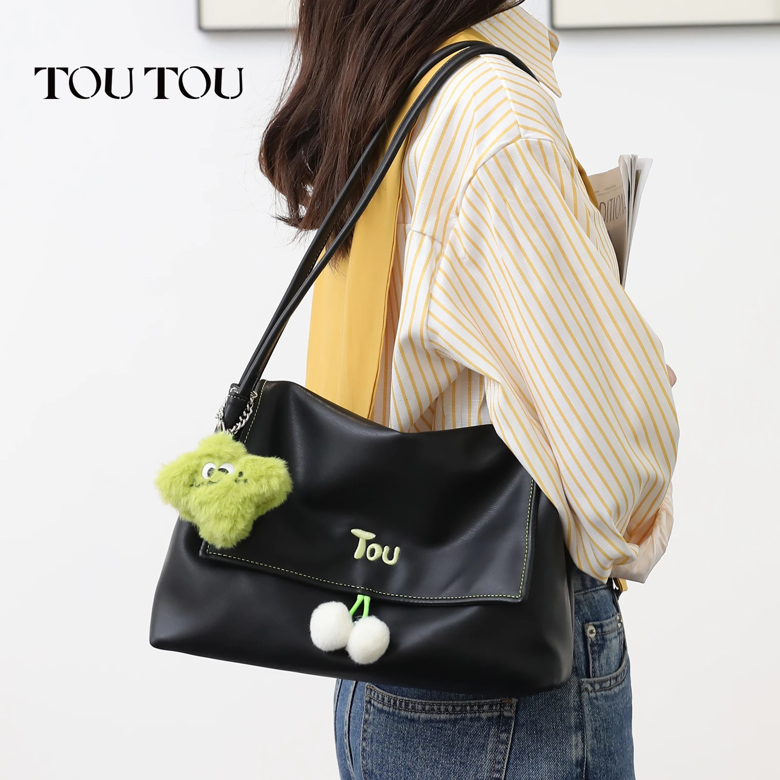 

TOUTOU Large Underarm Bag with Doll PU Messenger Crossbody Handbag Shoulder Women Original Designer Bag Teacher Christmas Gift