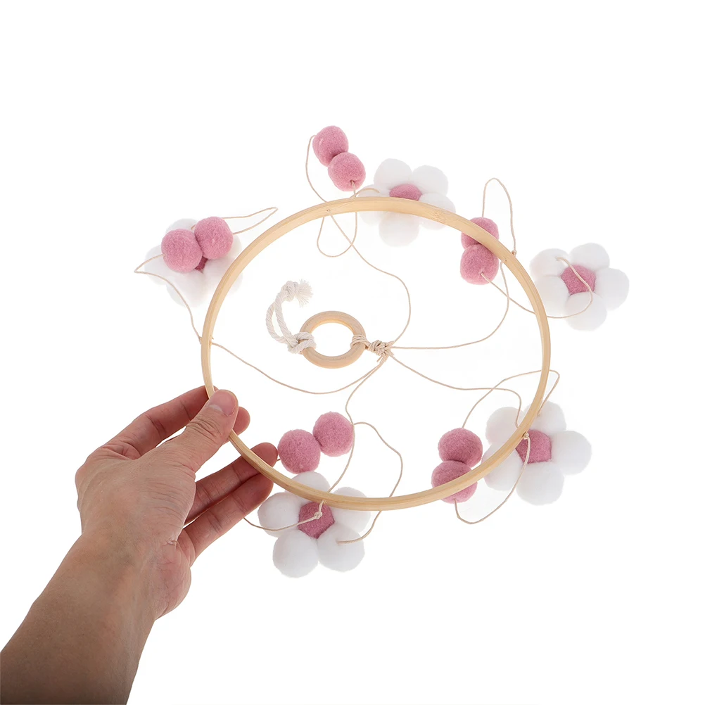 2 Piezas de Decoración para Cuarto de Bebé, Móvil de Cuna Estilo Nórdico Boho, Móvil Colgante de Madera con Pompones y Flores para Niñas, Juguetes para Cuna