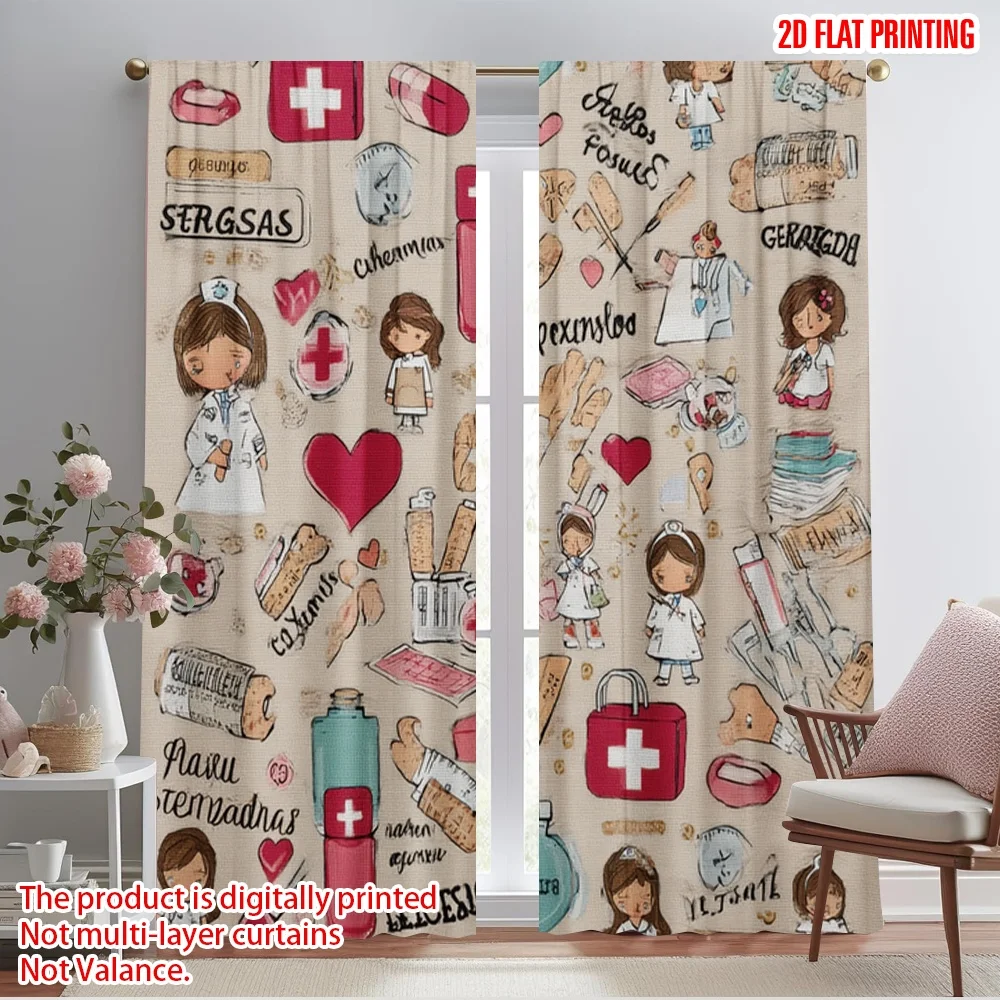 2pcs,2D plane printing Curtains Roller Blinds Premium Medical Durable Polyester (without rod) All Seasons Ldeal for Bedroom,