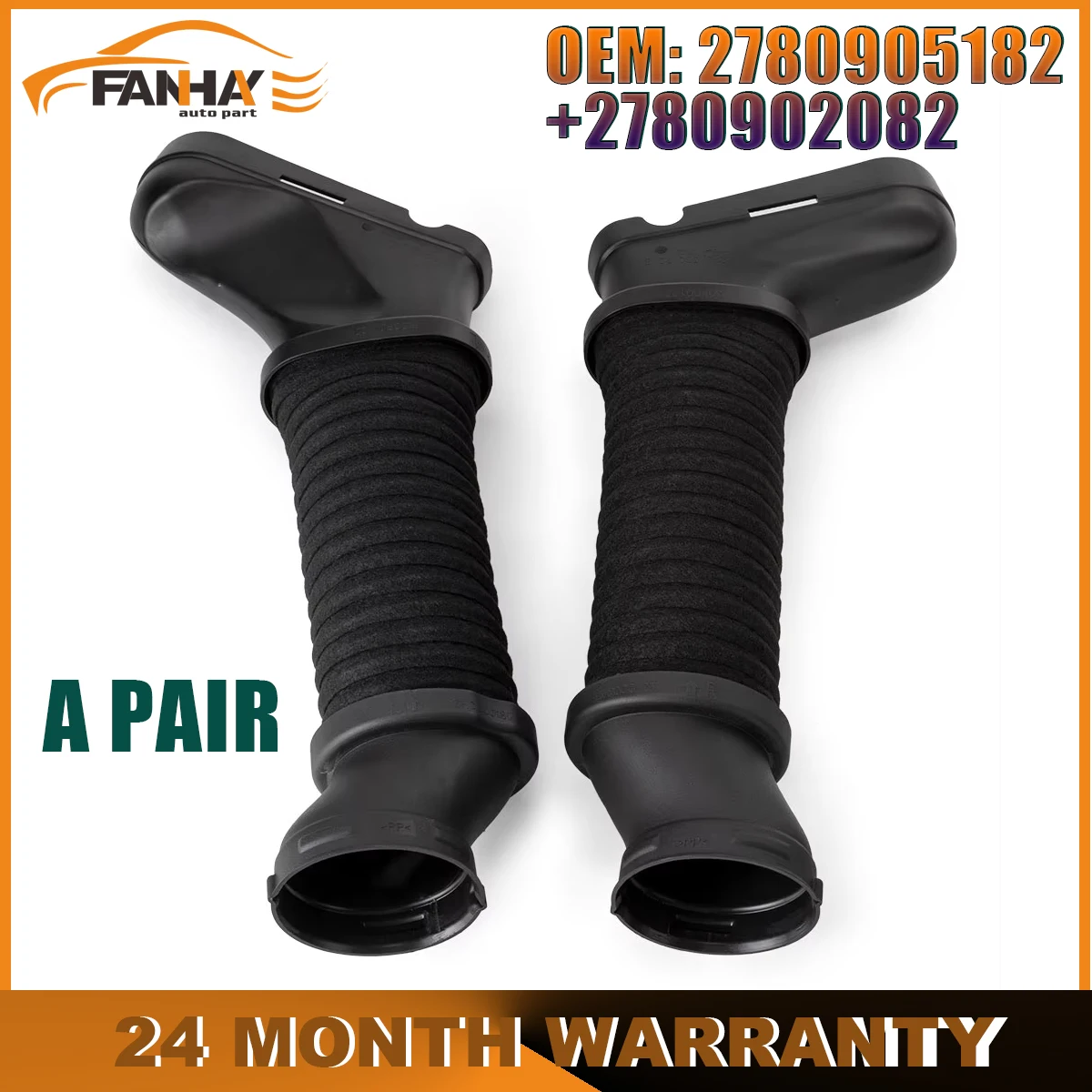 2Pcs OEM 2780905182+2780902082 New Air Cleaner Intake Duct Hose Pair LH and RH For Mercedes-Benz E550 Cls550 E63 AMG 2012-2017