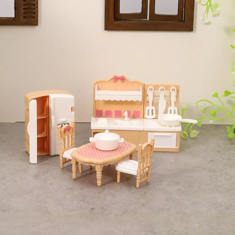 1:12 Dollhouse Miniature Double Door Refrigerator Dining Table Model Furniture Accessories For Doll House Decor Play Toys