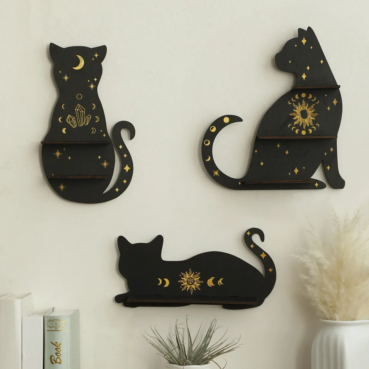 Gothic Animal Cat Shaped Wooden Wall Crystal Storage Shelves Hang Pieces Homestay Home Atmosphere Creative Ornaments Handicrafts