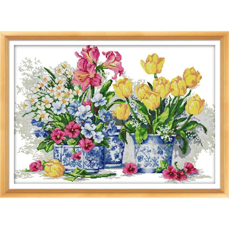 Bellissimi fiori stampati Kit punto croce Aida 14CT 11CT tessuto ago e filo cucito Set fai da te ricamo fatto a mano decorazioni per la casa