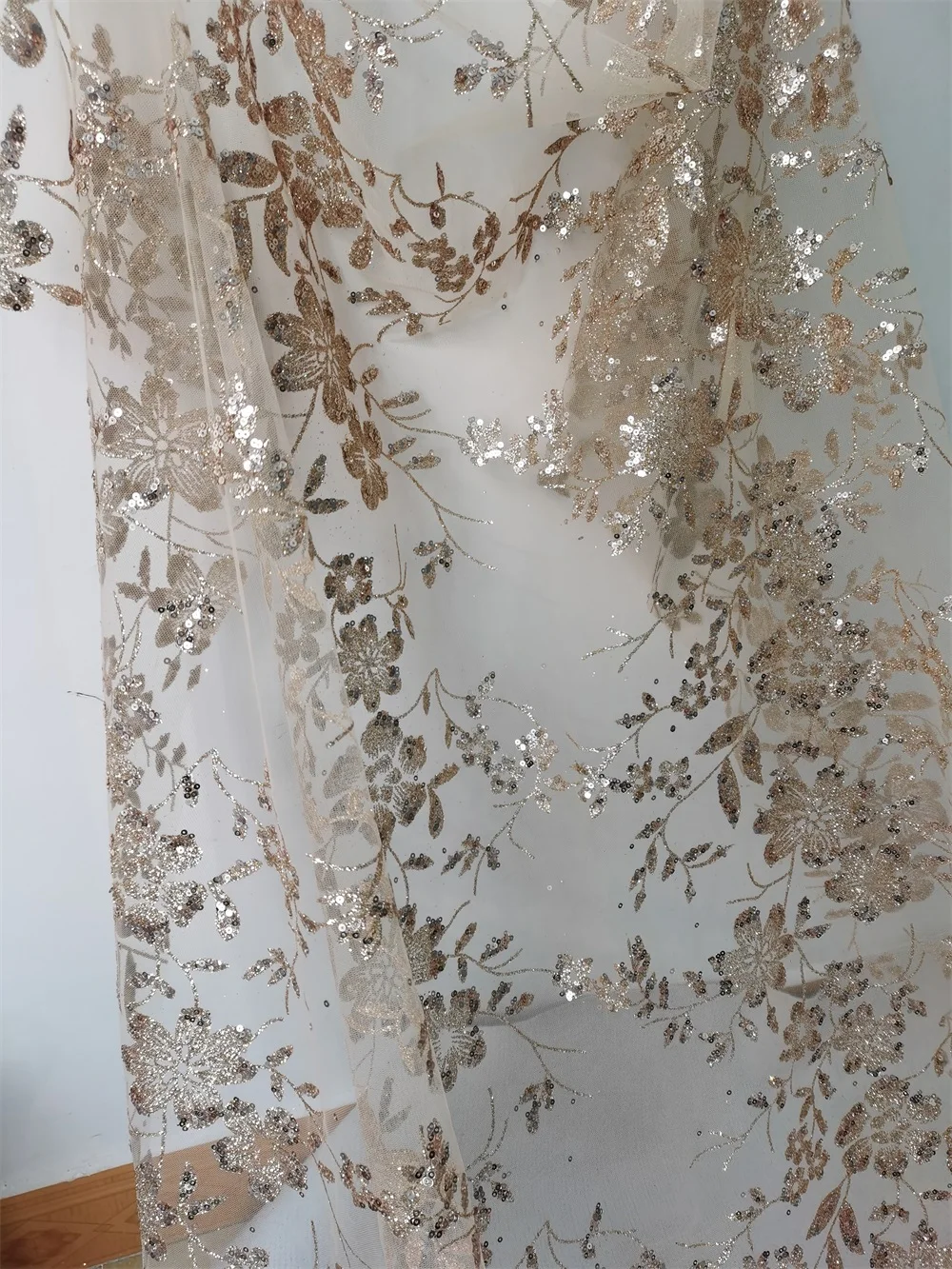 Tecido com glitter colado para vestidos, ouro rosa, brilhante, tule, glitter, 1 jarda de largura, 150cm, flor bronzeadora para festa